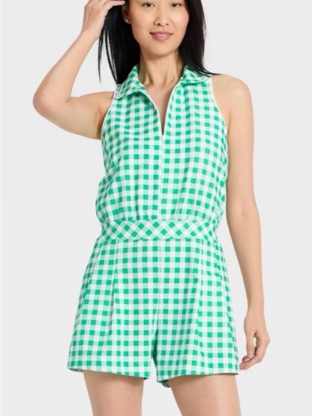 all in motion Green Gingham Sleeveless Romper